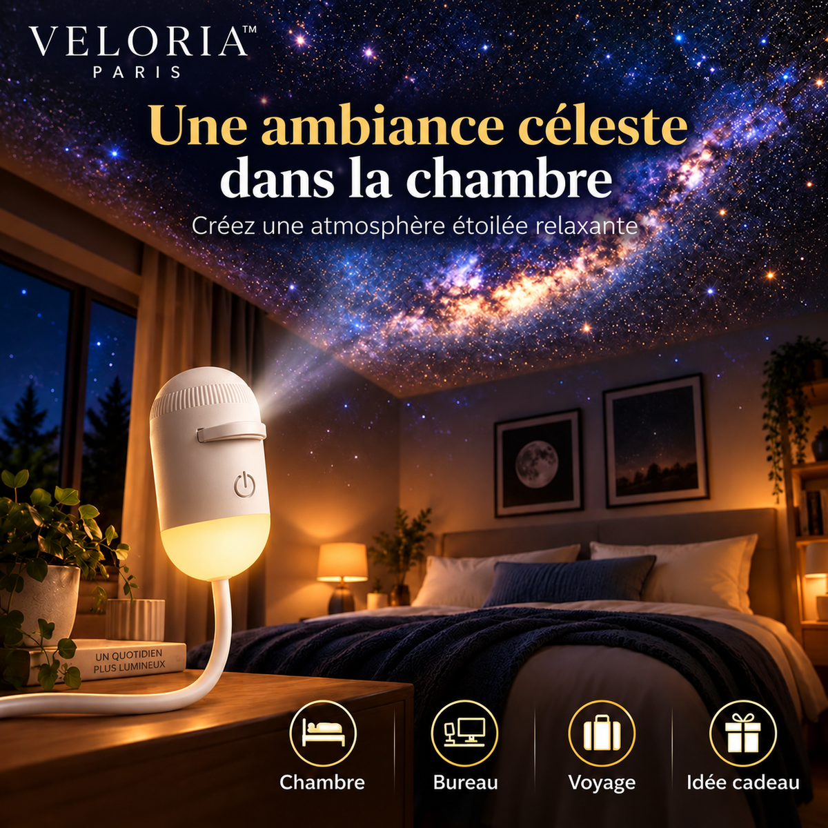 Veloria Paris™ LumiNova — Projecteur Galaxie 2-en-1