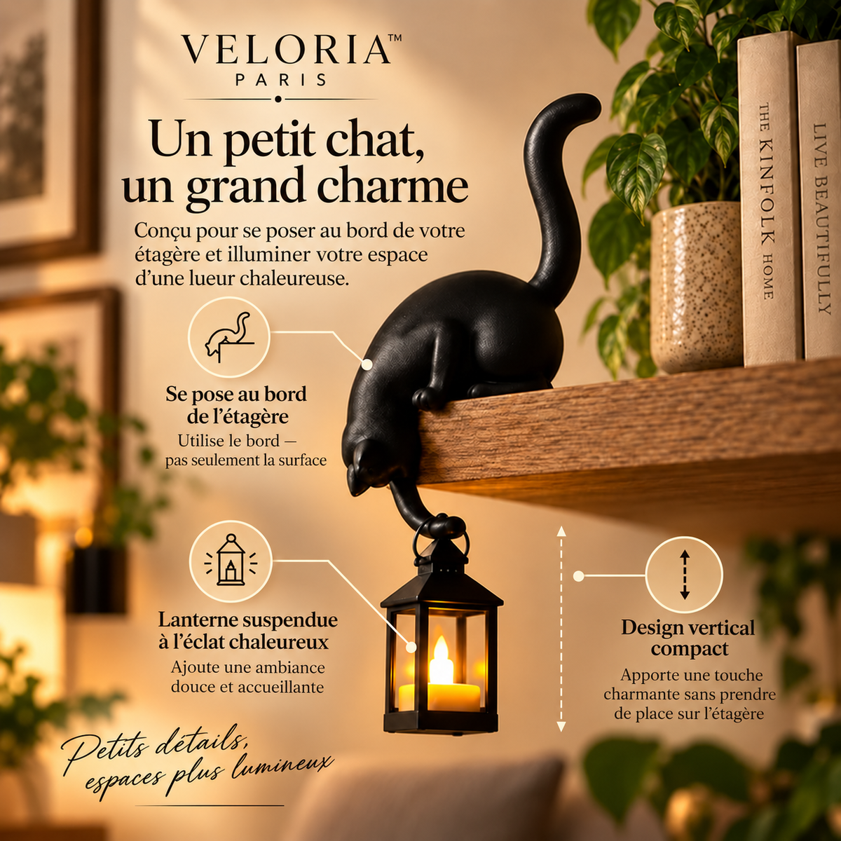 Veloria Paris™ Purrch — Décoration Chat avec Lanterne