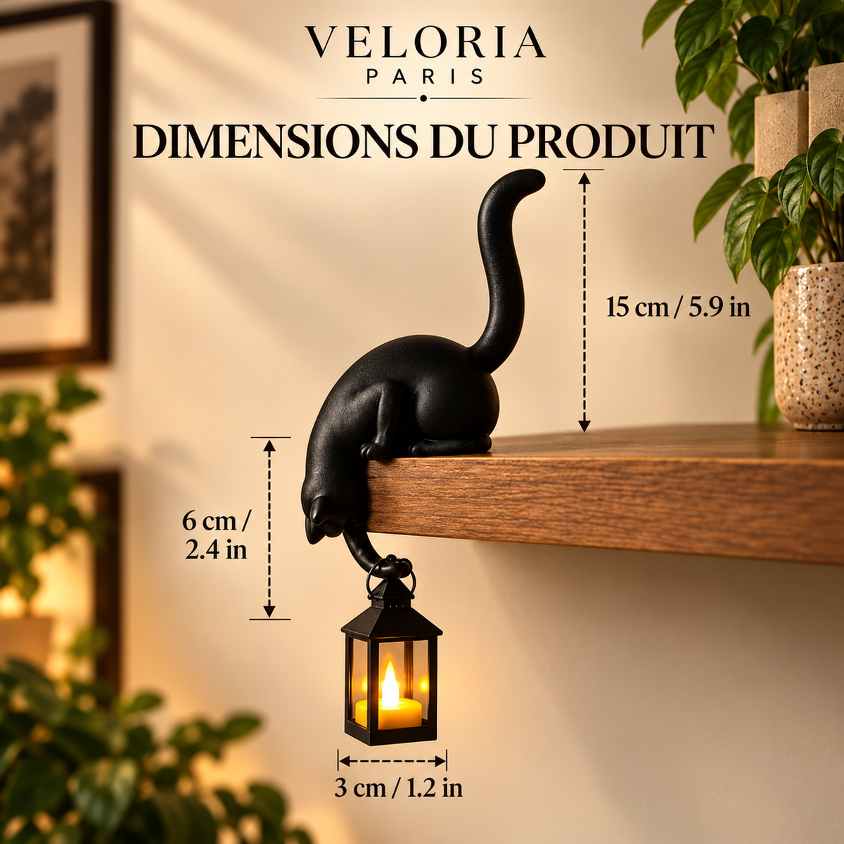 Veloria Paris™ Purrch — Décoration Chat avec Lanterne