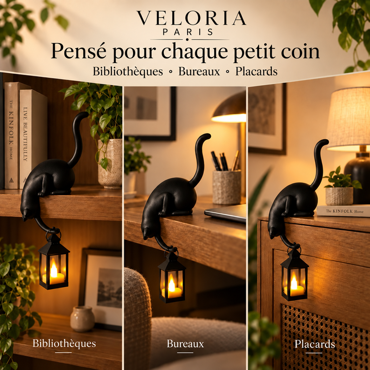 Veloria Paris™ Purrch — Décoration Chat avec Lanterne