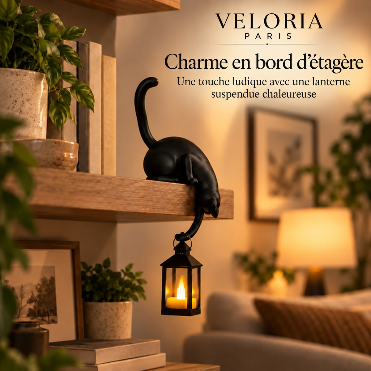 Veloria Paris™ Purrch — Décoration Chat avec Lanterne